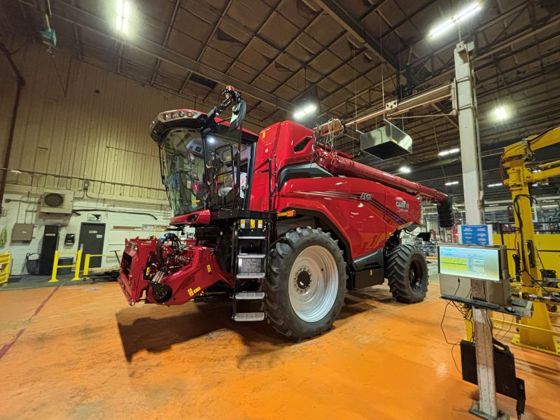 A new Case IH AF10 combine on the factory floor in Grand Island, Nebraska